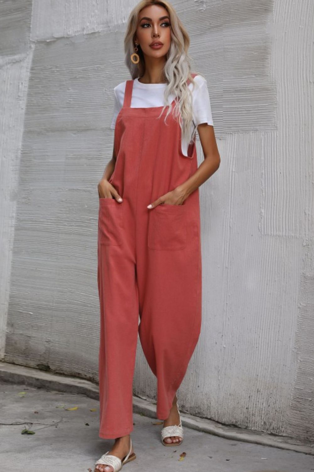 Wide Leg Overalls with Front Pockets - Online Only