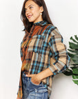 Double Take Plaid Curved Hem Shirt Jacket with Breast Pockets