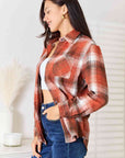 Double Take Plaid Collared Neck Long Sleeve Shirt