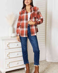 Double Take Plaid Collared Neck Long Sleeve Shirt