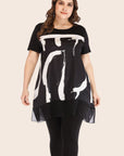 Plus Size Contrast Spliced Mesh T-Shirt and Cropped Leggings Set - Online Only