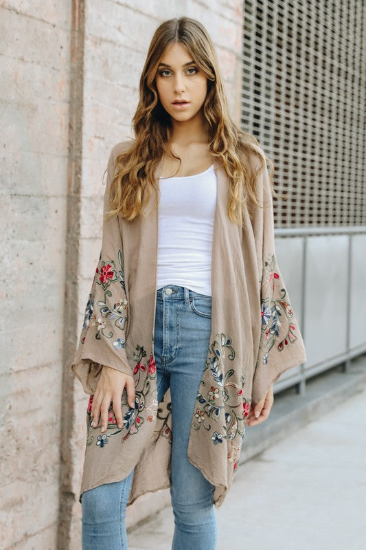 Long Floral Kimono Cardigan by Leto Accessories - Online Only