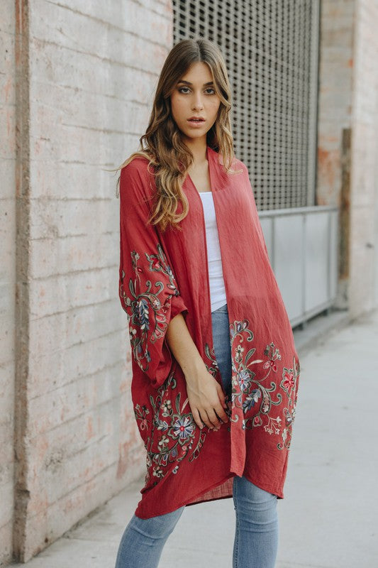 Long Floral Kimono Cardigan by Leto Accessories - Online Only