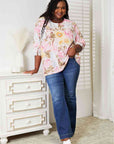 Double Take Floral Round Neck Three-Quarter Sleeve Top