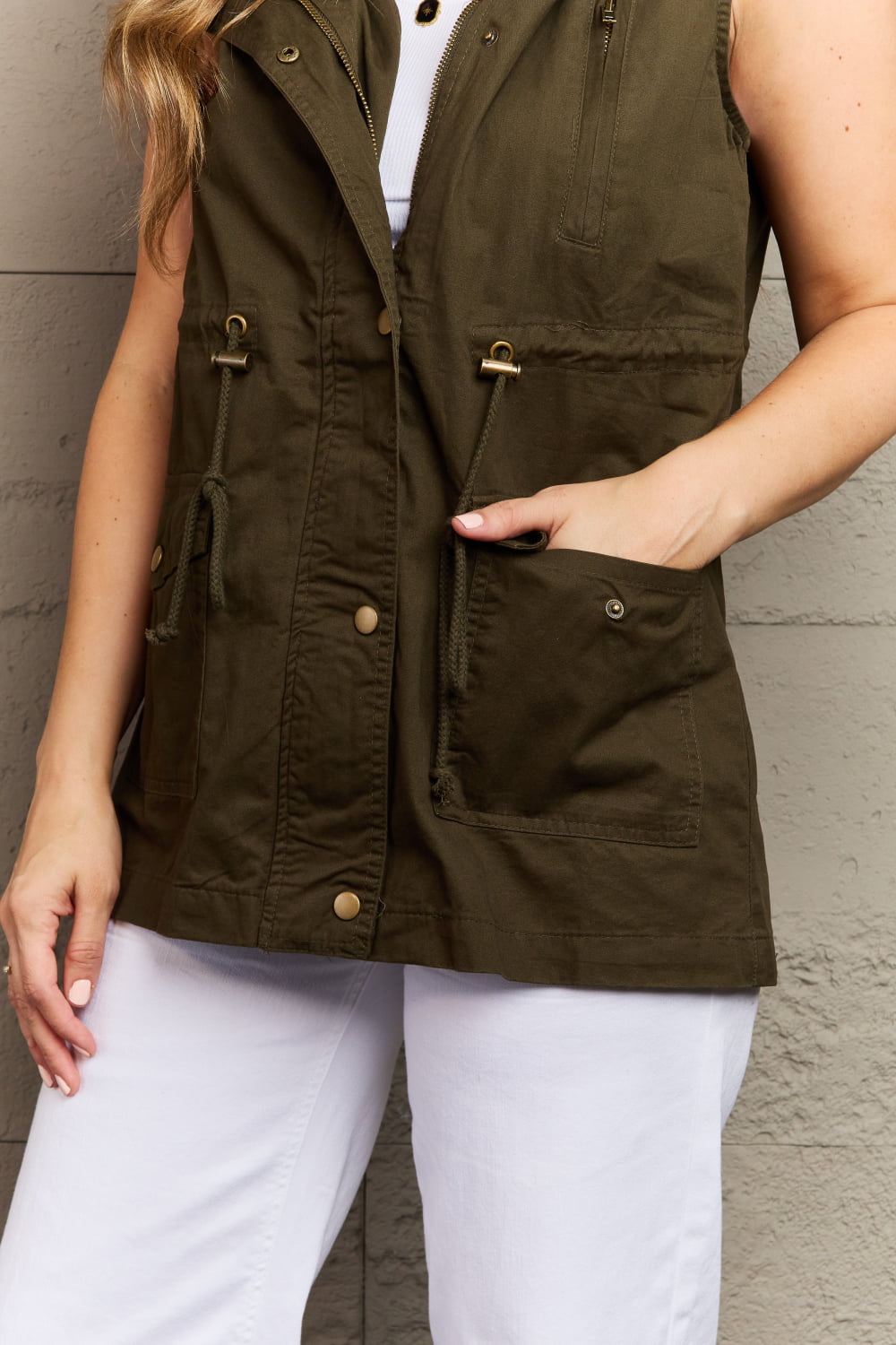 Zenana More To Come Full Size Military Hooded Vest - Online Only