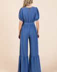 GeeGee Full Size V-Neck Belted Wide Leg Jumpsuit