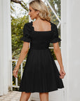 Square Neck Flounce Sleeve Smocked Dress - Online Only