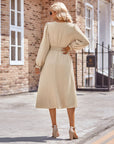 Buttoned V-Neck Flounce Sleeve Midi Dress - Online Only