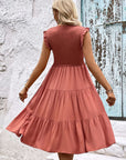 Smocked Round Neck Tiered Dress - Online Only