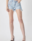 RISEN Frayed Hem Denim Shorts with Fringe Detail Pockets