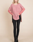 Culture Code Oversize Striped Round Neck Long Sleeve Slit T-Shirt