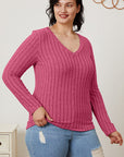 Basic Bae Full Size Ribbed V-Neck Long Sleeve T-Shirt