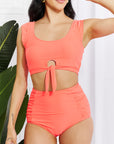 Marina West Swim Sanibel Crop Swim Top and Ruched Bottoms Set in Coral - Online Only