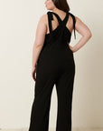 Mittoshop Rib Knit V-Neck Cross Back Jumpsuit