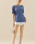 Ninexis Boat Neck Short Sleeve Ruched Side Top