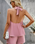 Halter Neck Top and Shorts Set with Pockets - Online Only
