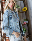 Veveret Distressed Button Up Denim Jacket