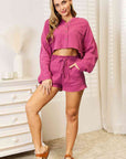 Basic Bae Buttoned Long Sleeve Top and Shorts Set