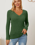 Basic Bae Full Size Ribbed V-Neck Long Sleeve T-Shirt