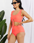 Marina West Swim Sanibel Crop Swim Top and Ruched Bottoms Set in Coral - Online Only