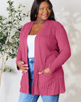 Basic Bae Full Size Ribbed Open Front Cardigan with Pockets