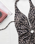 Leopard Halter Neck Ring Detail One-Piece Swimsuit - Online Only