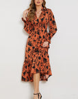 Floral Smocked Long Flounce Sleeve Dress - Online Only