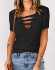 Strappy Ribbed Knit T-Shirt - Online Only