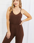 Capella Comfy Casual Solid Elastic Waistband Jumpsuit in Chocolate - Online Only
