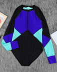 Color Block Half Zip Long Sleeve One-Piece Swimsuit - Online Only