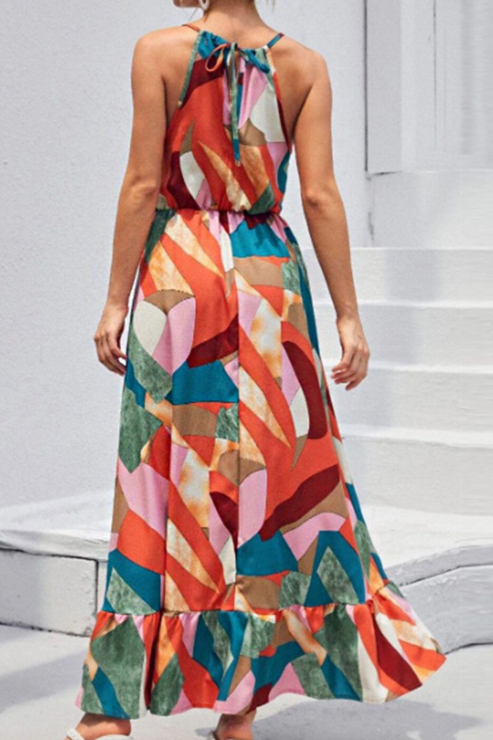 Multicolored Tied Grecian Neck Maxi Dress - Online Only