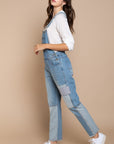 POL Front Chest Zipper Slim Leg Denim Overalls