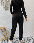 Zip Up Elastic Waist Hooded Jogger Jumpsuit - Online Only