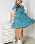 Double Take Short Flounce Sleeve Tiered Dress