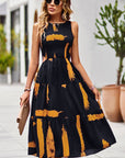 Printed Round Neck Slit Sleeveless Dress - Online Only