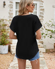 Full Size Round Neck Eyelet Short Sleeve Top - Online Only
