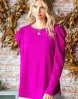 First Love Texture Puff Sleeve Round Neck Blouse