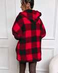 Double Take Full Size Plaid Long Sleeve Hooded Coat