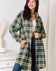 Double Take Plaid Collared Neck Long Sleeve Shirt