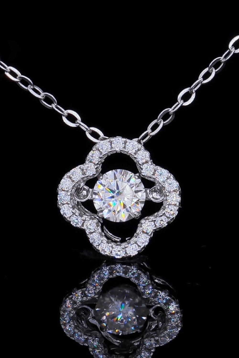 925 Sterling Silver Moissanite Flower Pendant Necklace - Online Only