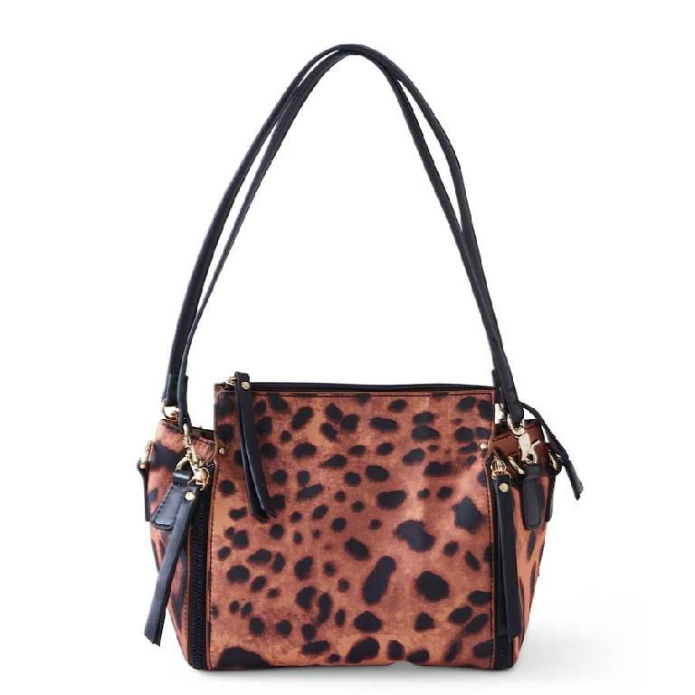 Black/Brown Animal Handbag w/Detachable Crossbody Strap