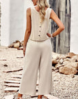 Buttoned Round Neck Tank and Wide Leg Pants Set - Online Only