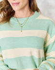 Sew In Love Full Size Contrast Striped Round Neck Sweater