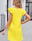 Ruffled V-Neck Flutter Sleeve Dress - Online Only