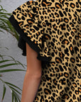 Leopard Round Neck Flounce Sleeve Blouse