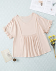 V-Neck Flounce Sleeve Babydoll Blouse - Online Only