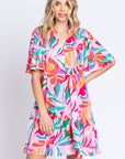 GeeGee Printed Short Sleeve Ruffle Hem Dress