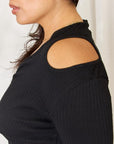 Culture Code Full Size Ribbed Surplice Cold Shoulder Top