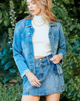 Veveret Button Up Raw Hem Denim Jacket