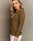 Zenana Kiss Me Tonight Full Size Button Down Cardigan in Olive - Online Only